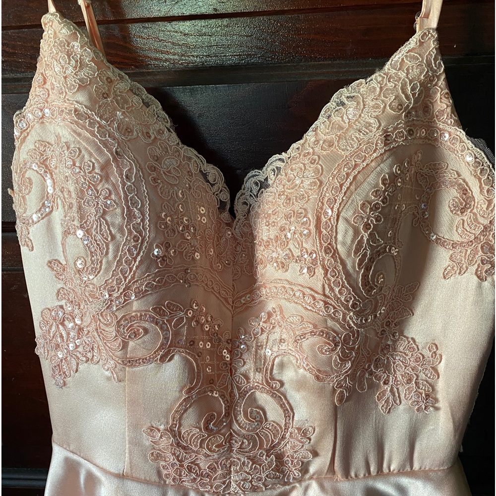Pink Satin Lace Sequin Dress - Picture 4 of 8